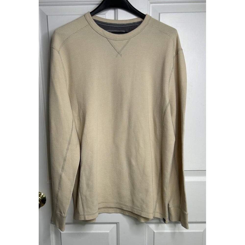 Eddie Bauer Men's Large Waffle Knit Long Sleeve Basic Shirt Cream/ Beige
